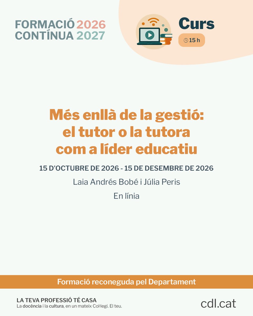 cdlcat's tweet photo. 🎯 La tutoria és un espai de lideratge educatiu.

Per això, hem preparat un curs per dotar-te d'eines per preparar i conduir tutories, afrontar converses difícils i aplicar estratègies de coaching, escolta activa i gestió de conflictes.

MÉS INFORMACIÓ 👉https://t.co/4KrrrRNbga https://t.co/Lsi2sZ5X81