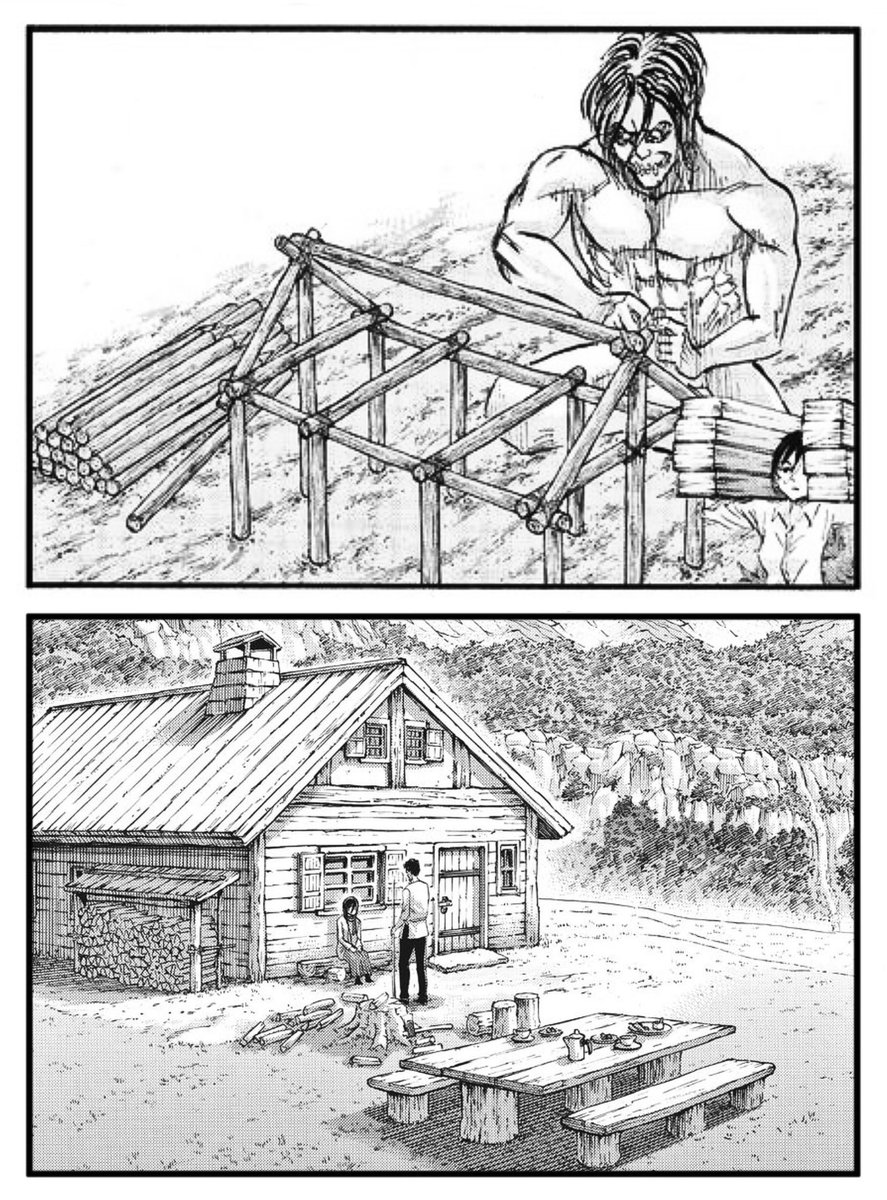 mikasababymama_'s tweet photo. friendly reminder that Eren and Mikasa built their cabin together https://t.co/vMD43jxuzn