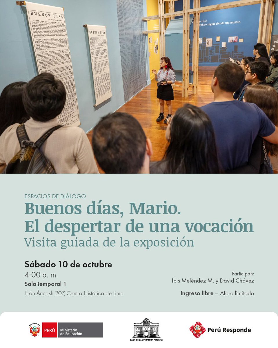 casaliteratura's tweet photo. ¡Visita guiada a la exposición sobre Mario Vargas Llosa! Te invitamos a recorrer la exposición y conocer más sobre la vida y obra del destacado escritor peruano. Sábado 10 de octubre 🕓 4:00 p. m. ¡Te esperamos! #MarioVargasLlosa #VisitaGuiada #LiteraturaPeruana https://t.co/ZcTPqogl5e