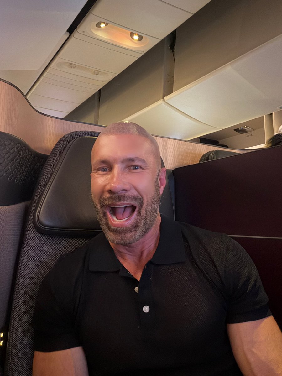 HotRawHole2Fill's tweet photo. Business class suite Aus to Europe. Dinner, slept 10 hours on way to Qatar, then watched a few movies en-route to Europe. Devil wears Prada 2 but Song Sung Blue was the winner. AMAZING! https://t.co/TJCIakOWRS