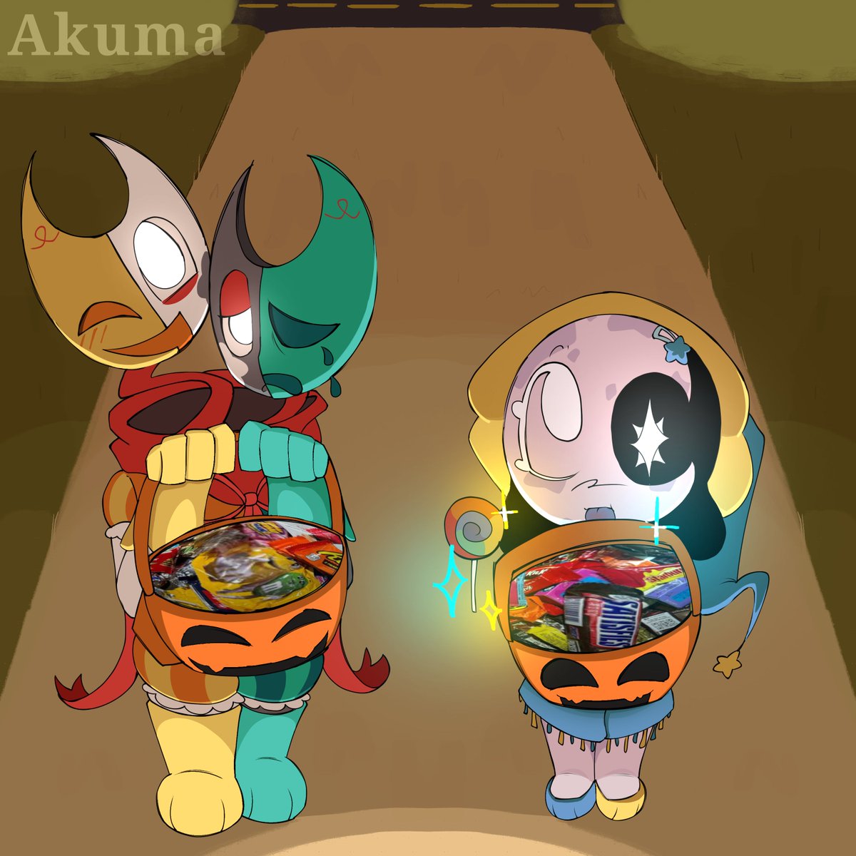 Endleness200's tweet photo. Trick or treat! Remaking old fanart #dandysworld #happyhalloween https://t.co/abXOvKXUqO