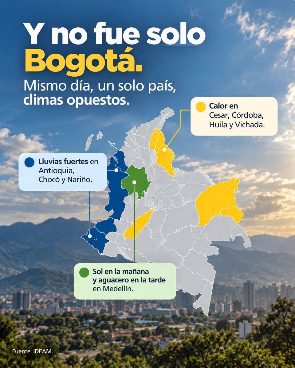FondoAdaptacion's tweet photo. Ayer Bogotá pasó del sol al granizo en un solo día. En otras partes del país hubo calor intenso y aguaceros fuertes. https://t.co/60ymzNce15