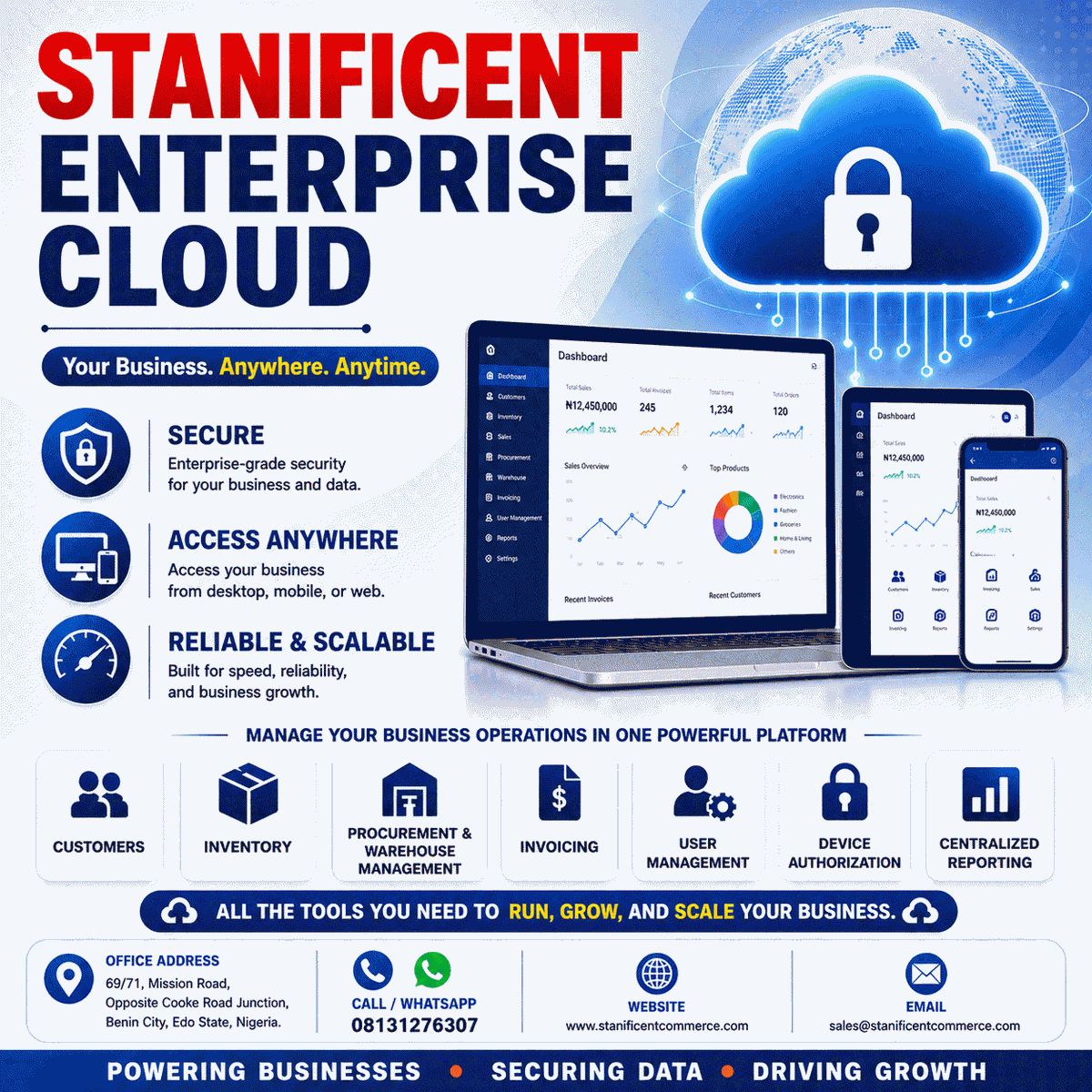 stanificenttech's tweet photo. Supplied by Stanificent Global Technologies Ltd Stanificent Enterprise Cloud - Starter Plan (1 Month) is a cloud-based sales and business management platform designed for businesses

Contact Stanificent Global Technologies Ltd
Call Us: 09064153746
Website: https://t.co/KWwNgShn22 https://t.co/UzXDZIKjcI