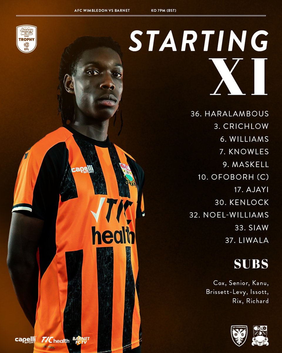 BarnetFC's tweet photo. Your Bees to face AFC Wimbledon 🧡

#BarnetFC 🐝 https://t.co/0K86Jsg097