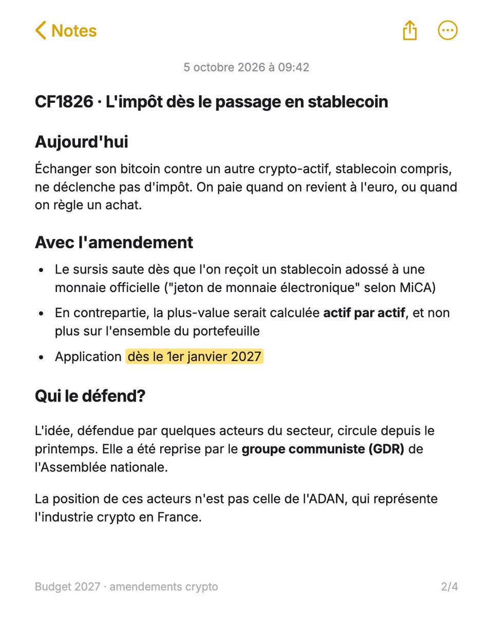 bitstack's tweet photo. Vous détenez du bitcoin ? Trois amendements au budget 2027 pourraient vous concerner.

Passage en stablecoin imposable, exit tax, déclaration des bitcoins détenus en propre: On fait le point sur les changements proposés.

Rien n’est voté à ce stade. On vous explique 👇 https://t.co/6DK96po2N9