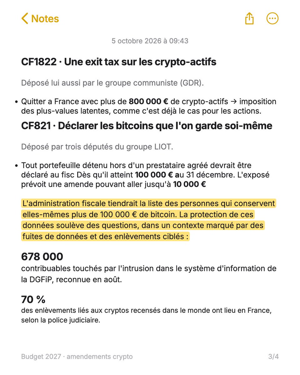 bitstack's tweet photo. Vous détenez du bitcoin ? Trois amendements au budget 2027 pourraient vous concerner.

Passage en stablecoin imposable, exit tax, déclaration des bitcoins détenus en propre: On fait le point sur les changements proposés.

Rien n’est voté à ce stade. On vous explique 👇 https://t.co/6DK96po2N9