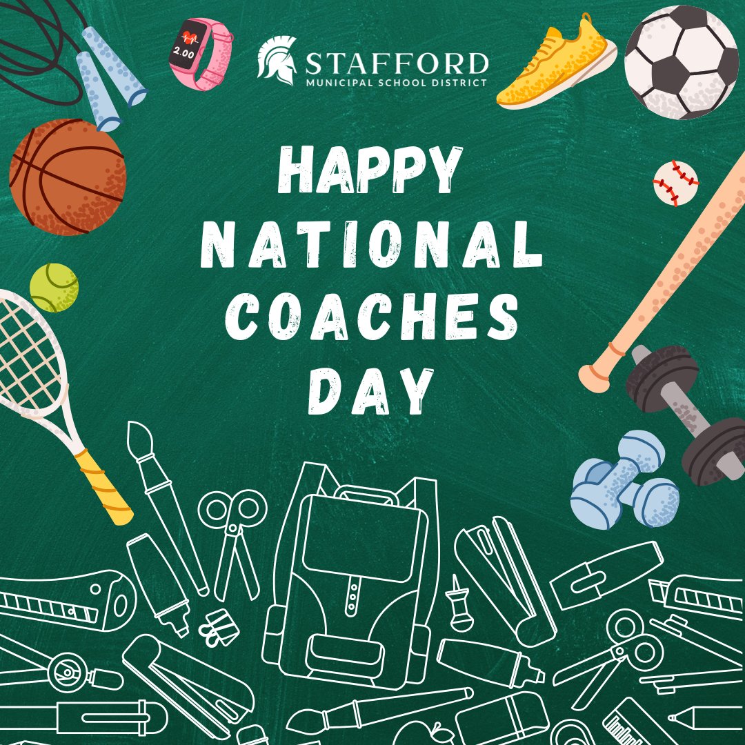 StaffordMSD's tweet photo. ⚽🏀 Happy National Coaches Day! ⚾🏐

Today we'd like to recognize all of our mentors, teachers, and leaders who guide athletes and students on and off the field.

To all of SMSD coaches: thank you for all you do! 💛❤️

#StaffordSpartans #staffordmsd #SpartanNation #NationalCoachesDay