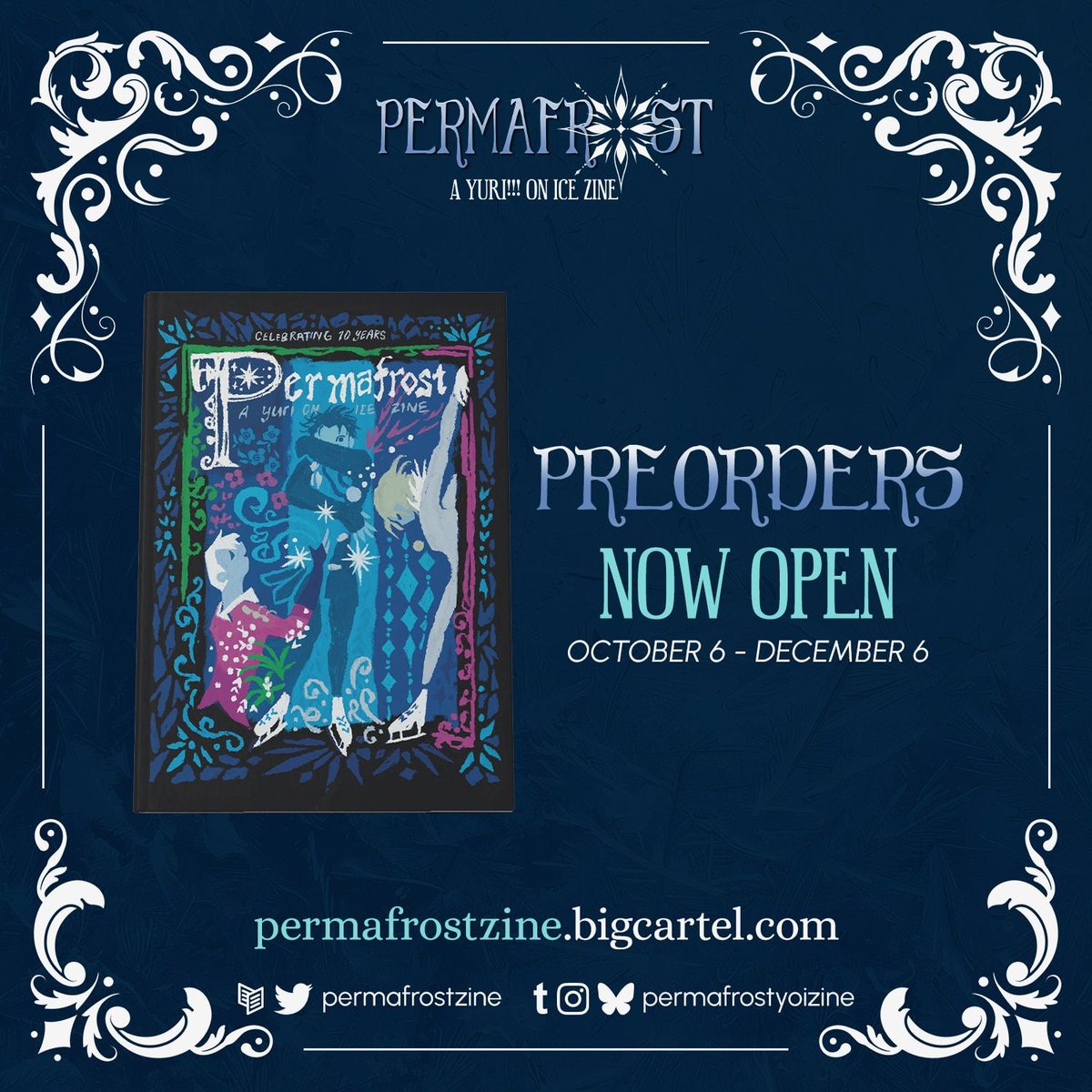 permafrostzine's tweet photo. ❄️ Pre-Orders OPEN ❄️ 

Happy 10th anniversary to Yuri!!! On Ice ⛸️❄️ It’s opening night! Pre-orders for Permafrost: A Yuri!!! On Ice zine are officially OPEN until December 6! 

Peruse our program and pre-order below 👇️👀 https://t.co/oHhVs0t5y8