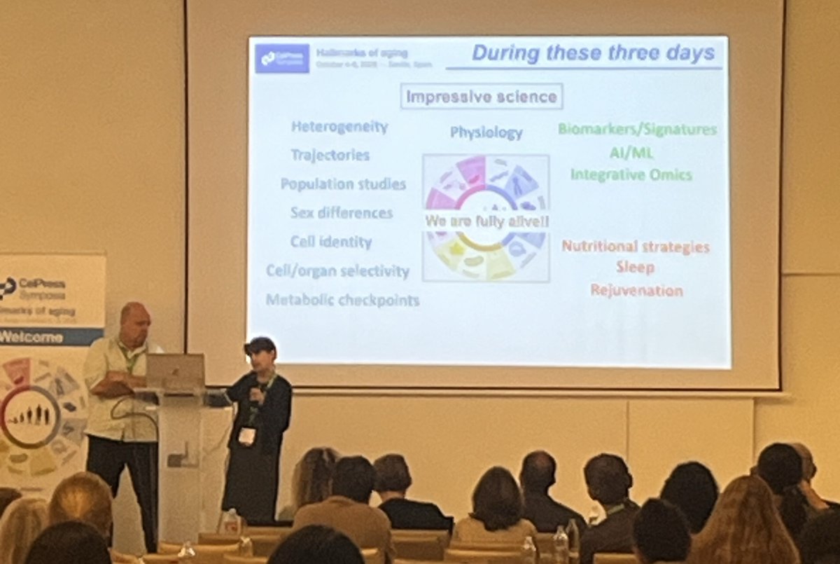 CellPressEvents's tweet photo. Closed Cell Press Symposia: Hallmarks of aging with the thought-provoking panel: Drivers of aging: are we there yet?, hosted by Cell editor, Amber! Congrats poster prize winners!  Thank you to all who made this conference special. Hope to meet again in two years! #CSAging2026 https://t.co/JvoSjqu8B7