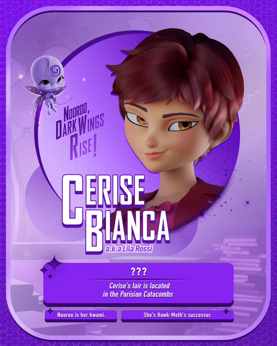BeMiraculousLB's tweet photo. Spooky season is here meaning October’s Character of the Month is none other than Cerise Biana, a.k.a Lila Rossi (and many others) 🦋💜

Intelligent, observant, and almost always one-step ahead - she truly is the spookiest of all. https://t.co/PjqVo1zTEU