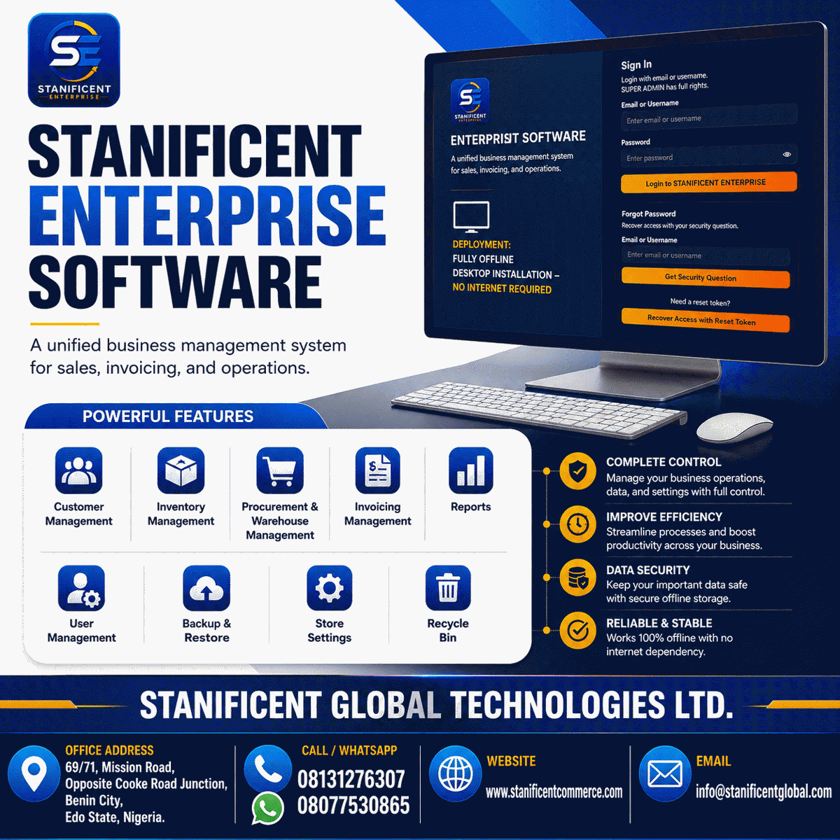 stanificenttech's tweet photo. Supplied by Stanificent Global Technologies Ltd, STANIFICENT Enterprise Software is a desktop business management software solution developed for businesses

Contact Stanificent Global Technologies Ltd
Call Us: 09064153746
Website: https://t.co/KWwNgShURA https://t.co/mRPmvnIMBS