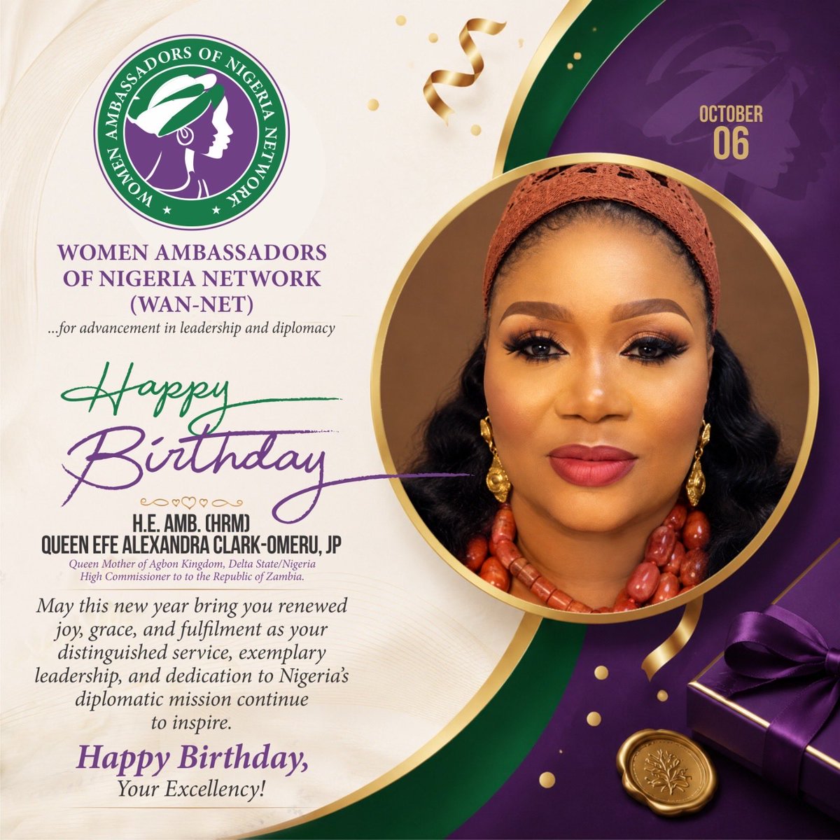 Ennybabes's tweet photo. Happy birthday to a woman who is both Her Excellency and Her Royal Majesty. A woman of great humility and passion for humanity. We wish her many happy returns in good health, strength and vitality in Jesus Christ’s name. #WANNET #WSW #Diplomacy #Royalty #leadership https://t.co/u6Z1uPC0RW