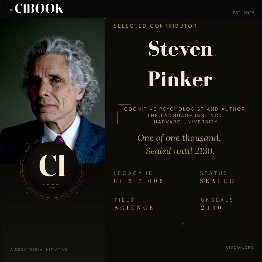 cibookofficial's tweet photo. @OfficalPINKER, Johnstone Family Professor of Psychology at Harvard University, has contributed to CIBOOK. His sealed contribution will remain inaccessible until 2130.
Science · Cambridge, United States
#CIBOOK #CIBOOK2030 #CognitiveScience https://t.co/65Ooe1Soxa