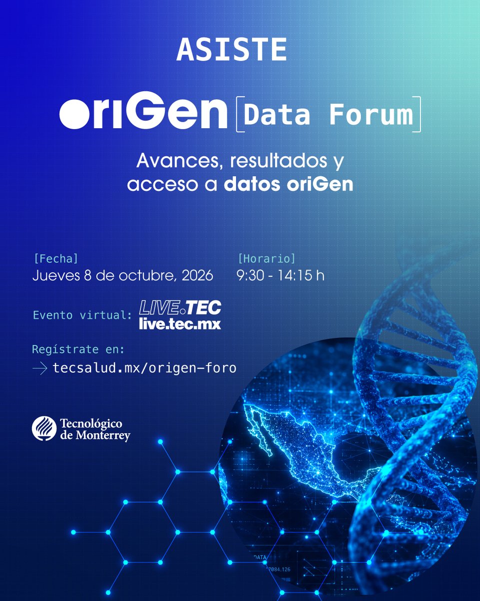 TECcampusMTY's tweet photo. ¿Te interesa la investigación, la salud y el uso de datos para generar nuevo conocimiento? 🧬​​

Este 8 de octubre, conéctate al oriGen Data Forum 2026 y conoce los avances más recientes de oriGen. https://t.co/m0YUNcW4cT