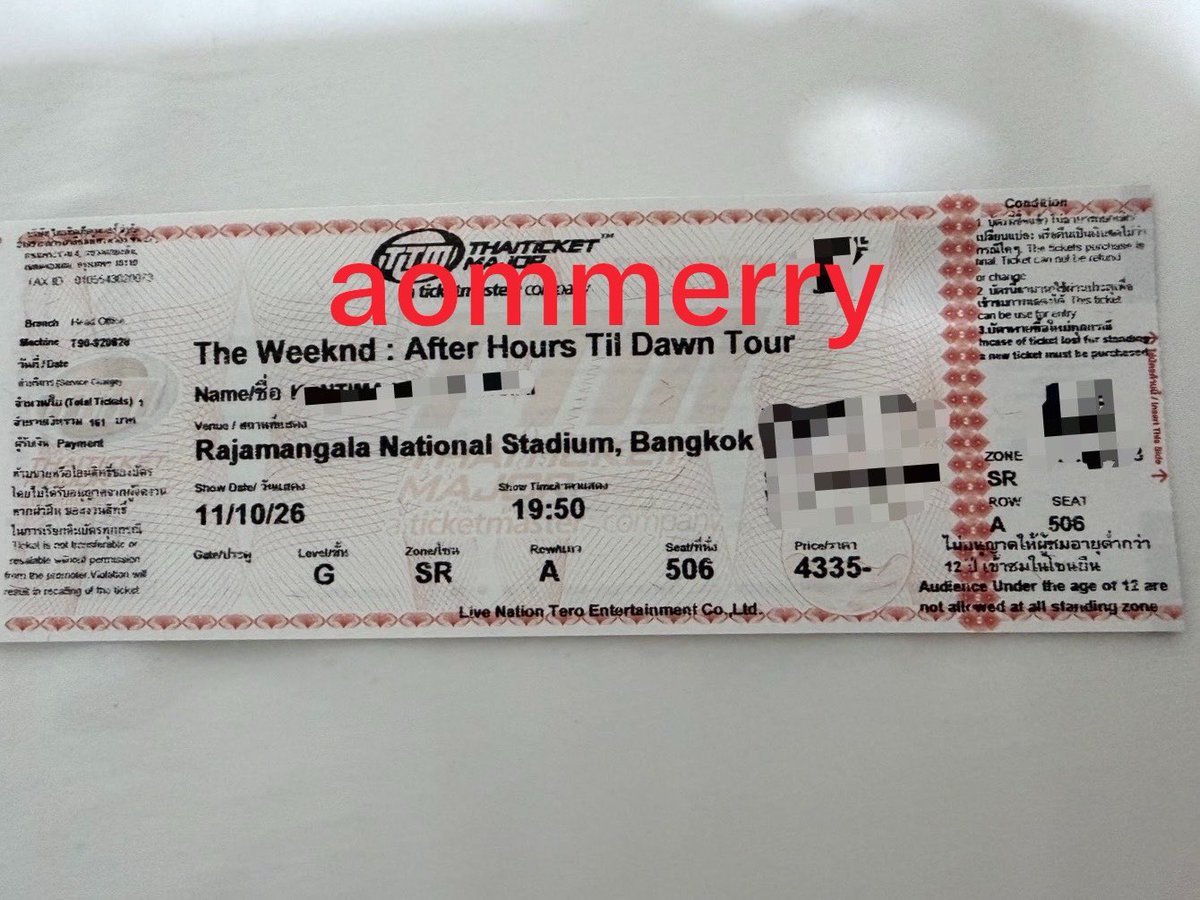 naraamyy's tweet photo. 📍ปล่อย โซน SR 1 ใบ📍

วันที่ 11/10/26 ต่อรองราคาได้ค่ะ 

นัดรับหน้างานได้ ส่งฟรีได้ค่ะ
บ้านเราน้ำท่วม ไปไม่ได้แล้วว 🥹

#TheWeeknd
#TheWeekndLivelnBangkok
#AfterHoursTilDawnTourBKK
#ปล่อยบัตรtheweeknd https://t.co/MzrV1iPeVd