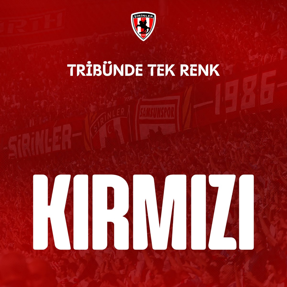 forzasirinler86's tweet photo. Büyük Samsunspor Taraftarı 🔴 

Cumartesi günü evimizde oynayacağımız karşılaşmada tüm renktaşlarımızı ‘KIRMIZI’ giyinerek tribünlerdeki yerini almaya davet ediyoruz.

#Samsunspor #Şirinler1986 https://t.co/OOH7bHzwZn