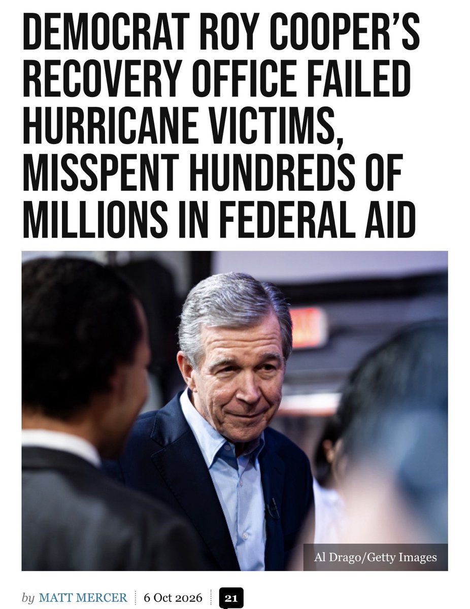 RNCResearch's tweet photo. Roy Cooper blew through $780 MILLION in hurricane relief, abandoned North Carolinians, and stuck them with a $297 MILLION bill.

Cooper is a crook. https://t.co/WRvHTui3BR