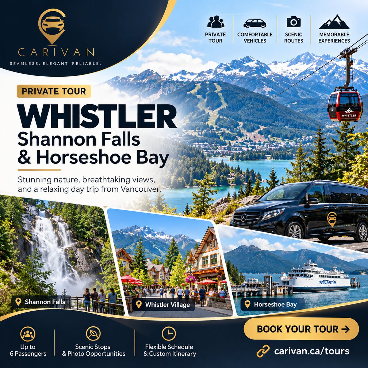 carivan_ca's tweet photo. 🏔️ Vancouver → Shannon Falls → Whistler → Horseshoe Bay
Discover some of BC’s most beautiful destinations on a comfortable private Carivan tour. 🚘
Perfect for families, friends &amp; small groups.
Explore &amp; Book
#Whistler #ExploreBC #Carivan https://t.co/W86kPr0m8d