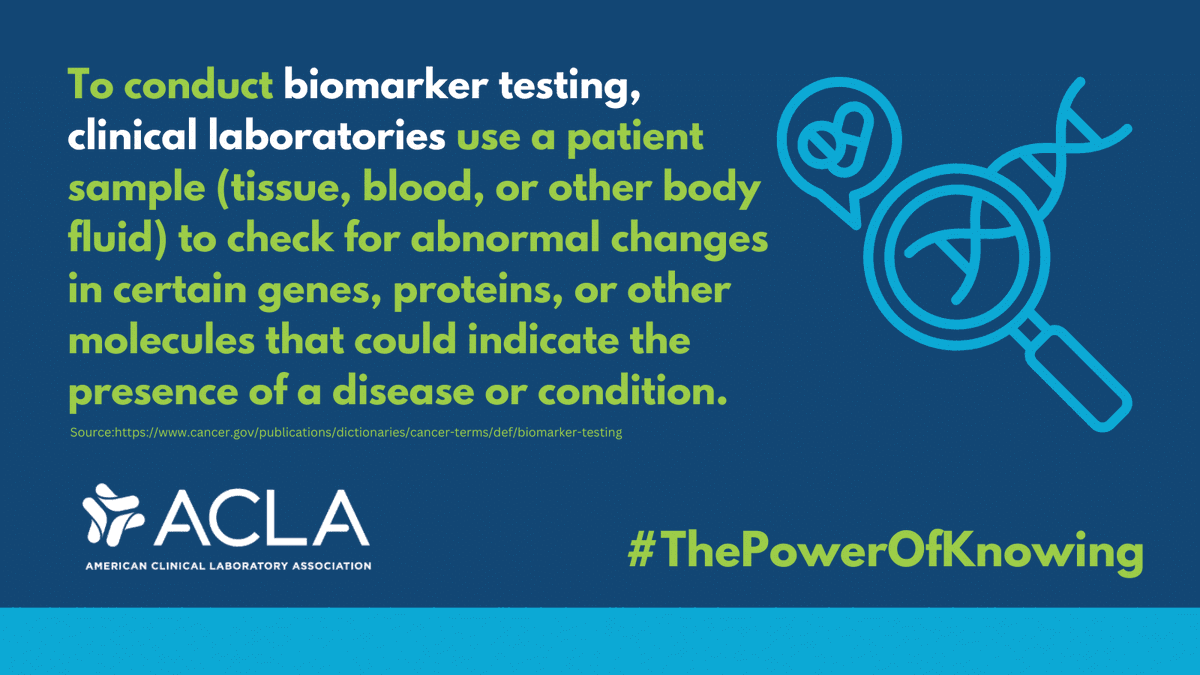 ACLAlabs's tweet photo. Biomarker testing analyzes patient samples for biological changes that can signal the presence of a disease, providing critical information to guide patient care. Learn more about #ThePowerofKnowing: https://t.co/4CEIqXMgtN. https://t.co/RgPJJJEIoq