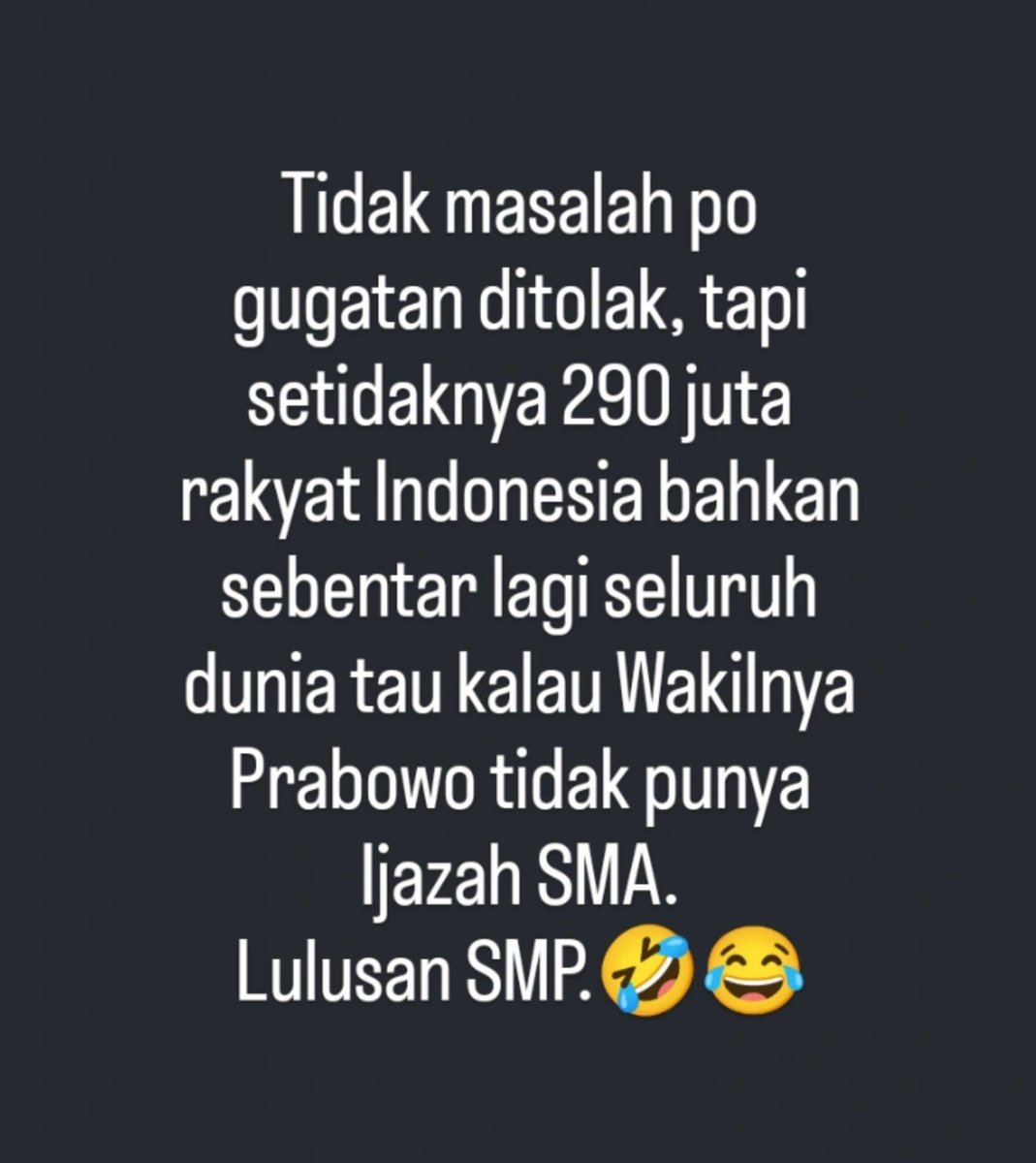 _Sadewa__'s tweet photo. Wakilnya Prabowo nggak lulus SMA.
Lulus SMP.🤣😂 https://t.co/54Wr78tXmG