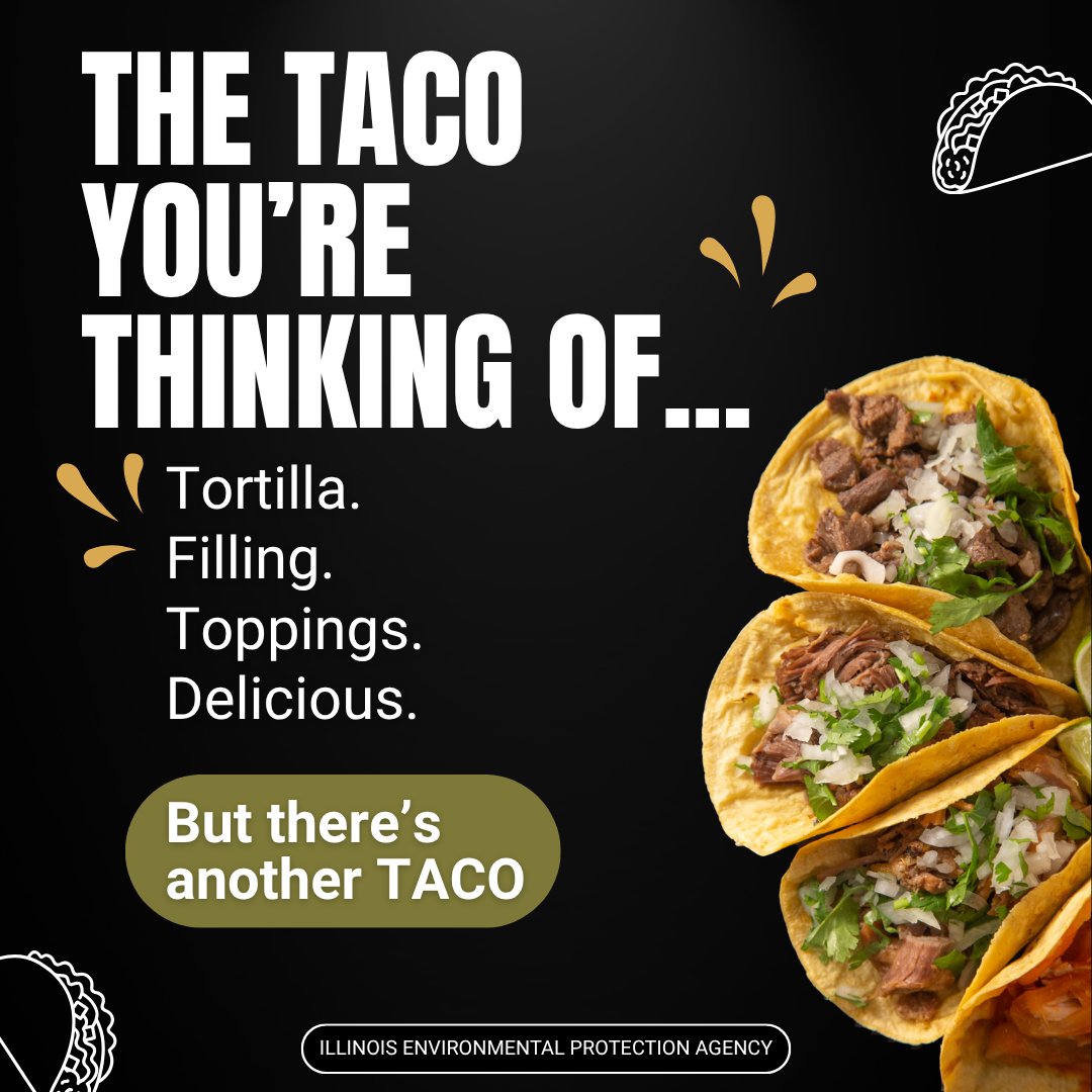 ILEPA's tweet photo. 🌮 You know tacos. We know TACO.

At Illinois EPA, TACO stands for Tiered Approach to Corrective Action Objectives, a method for developing remediation objectives that protect human health and take site conditions and land use into account.

Learn more: https://t.co/tbeV72EtBp https://t.co/N6fQp2pXkJ