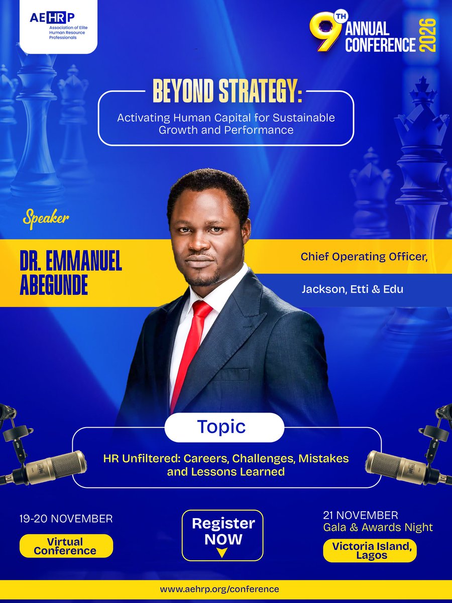 aehrp_official's tweet photo. Meet Dr Emmanuel Abegunde, Chief Operating Officer at Jackson, Etti &amp; Edu, as he takes a session on:
🎤 HR UNFILTERED: Careers, Challenges, Mistakes, and Lessons Learned

🎟️ Secure your seat: https://t.co/kayQ53JfMk

#AEHRP9thConference #BeyondStrategy #HRUnfiltered  #AEHRPConf https://t.co/okoAaPj1lr