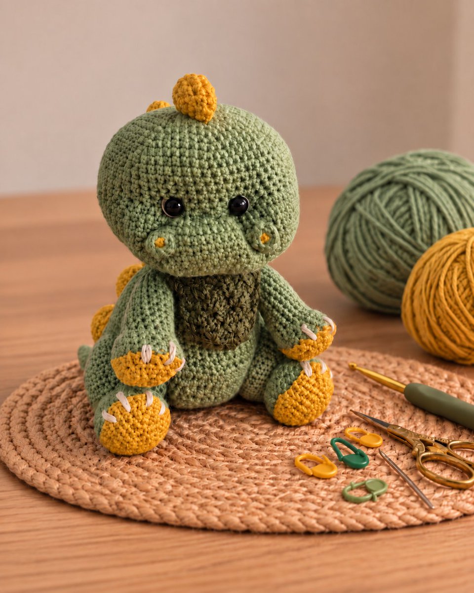 lafeecrochet's tweet photo. 🦕 Mon petit dino au crochet est terminé !
J’ai choisi des tons vert sauge et jaune moutarde pour lui donner un petit côté doux et chaleureux 💛🌿
Vous en pensez quoi ? Vous aimez ce modèle ?
J’ai hâte de lire vos avis 😊 https://t.co/CHl9RUcaMd