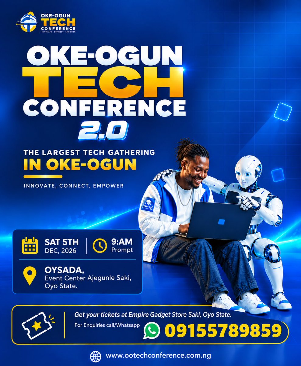 okeoguntechconf's tweet photo. The future of technology in Oke-Ogun is here.

We are set to host the Oke-Ogun Tech Conference 2.0- a convergence of innovators, developers, entrepreneurs, and tech enthusiasts driving digital transformation in our region.

Join us as we explore ideas, build connections, and https://t.co/As2t5qaUtZ
