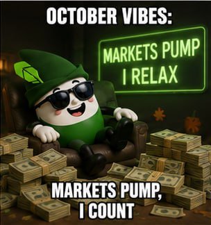 PumptoberRBH's tweet photo. OCTOBER VIBES:

Markets pump.
I don’t panic. 😂

I just watch the green candles stack up. 🟩

Pumptober mode: ON. https://t.co/SbMedgO9W3