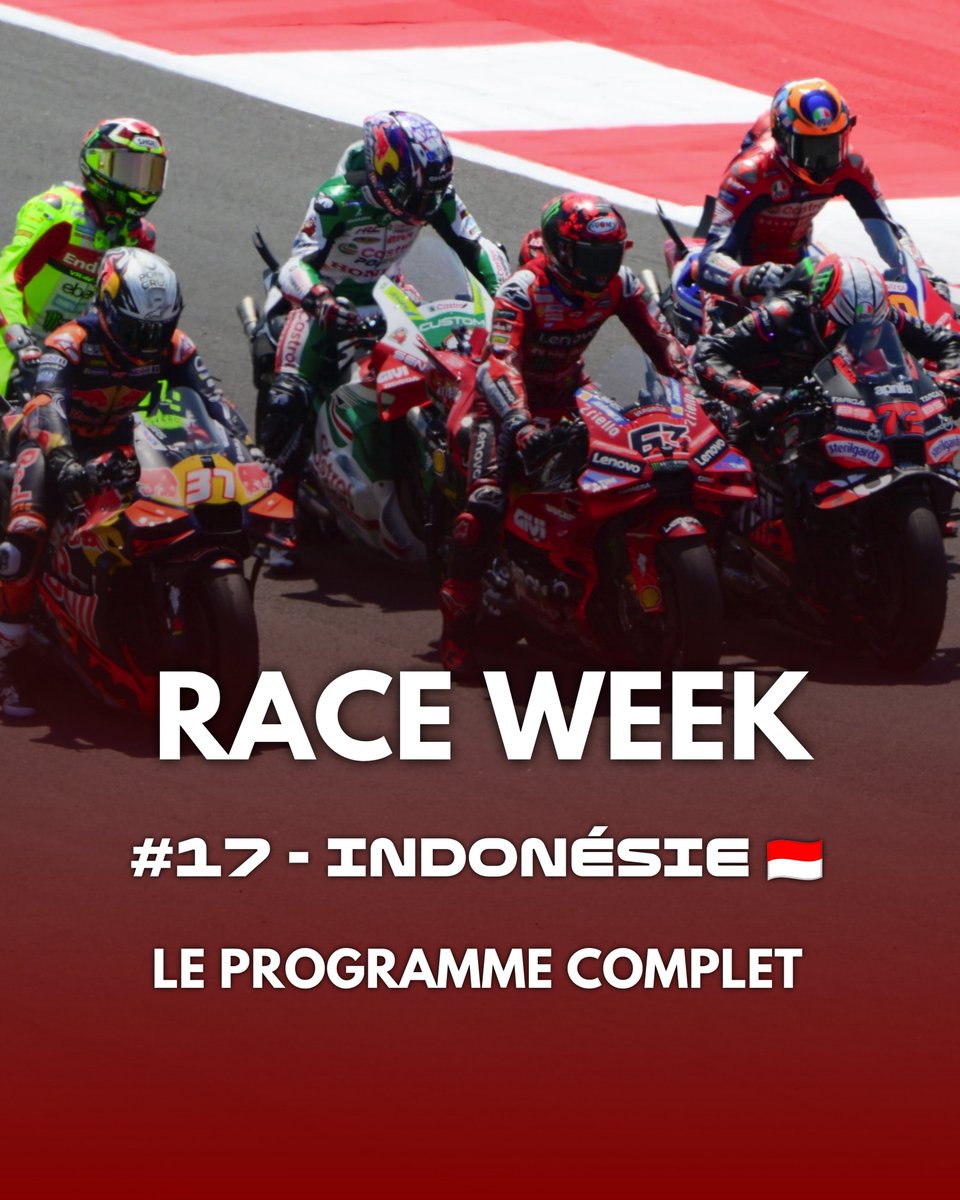 WGP_Magazine's tweet photo. RACEWEEK / #17 - Indonésie

Après le Japon, cap sur une autre île d'Asie, cette fois-ci celle de Lombok. 🌴

Pour ne rien manquer et être à l'heure sur chaque séance : demandez le programme ! ⏰

#IndonesianGP
#RaceWeek
#MotoGP https://t.co/8lwSOgEG7M