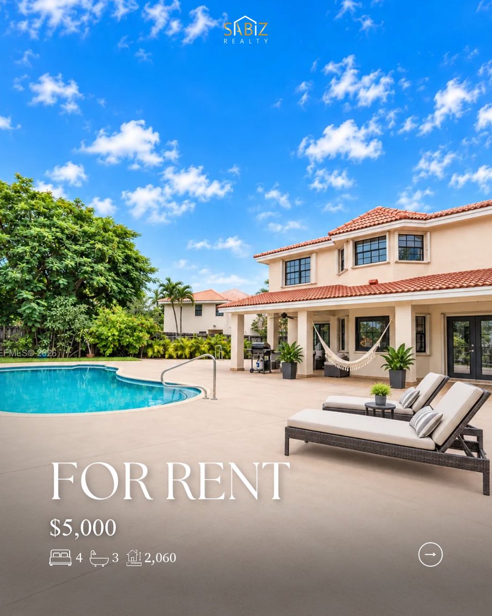 sabizrealty's tweet photo. FOR RENT 🔑 $5,000|m

📍 Miami, FL
🛏️ 4 Bedrooms 🛁 3 Bathrooms 📐 2,060 Sq Ft 
🌳 12,900 Sq Ft Lot 
🚗 2-Car Garage

📲 Escríbenos para coordinar tu showing privado.
𝐂𝐀𝐌𝐈𝐋𝐀 𝐒𝐀𝐍𝐃𝐎𝐕𝐀𝐋 
Real Estate Agent 
📲 (305) 989-8098
✉️ camilarealtor305@gmail.com https://t.co/HrARSZFUaZ