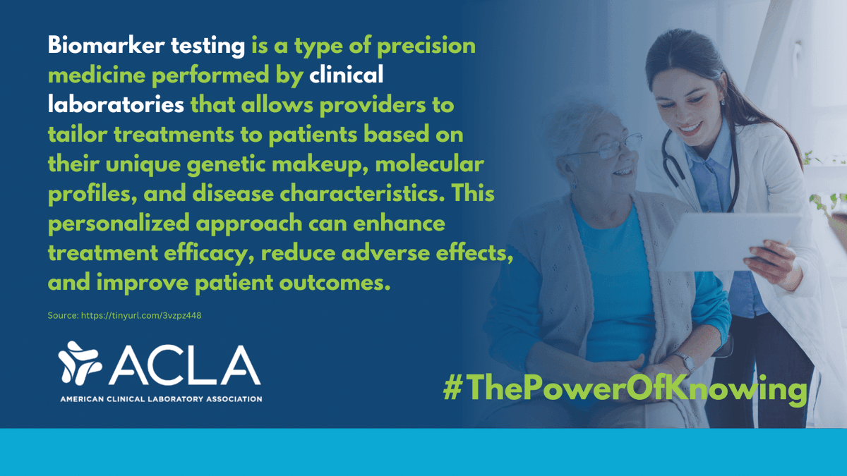ACLAlabs's tweet photo. Biomarker testing can help providers better understand a patient’s unique biology and identify treatment approaches based on genetic and molecular characteristics. Discover how testing is advancing personalized care with #ThePowerofKnowing: https://t.co/4CEIqXLIEf. https://t.co/zQxOKrSMyC