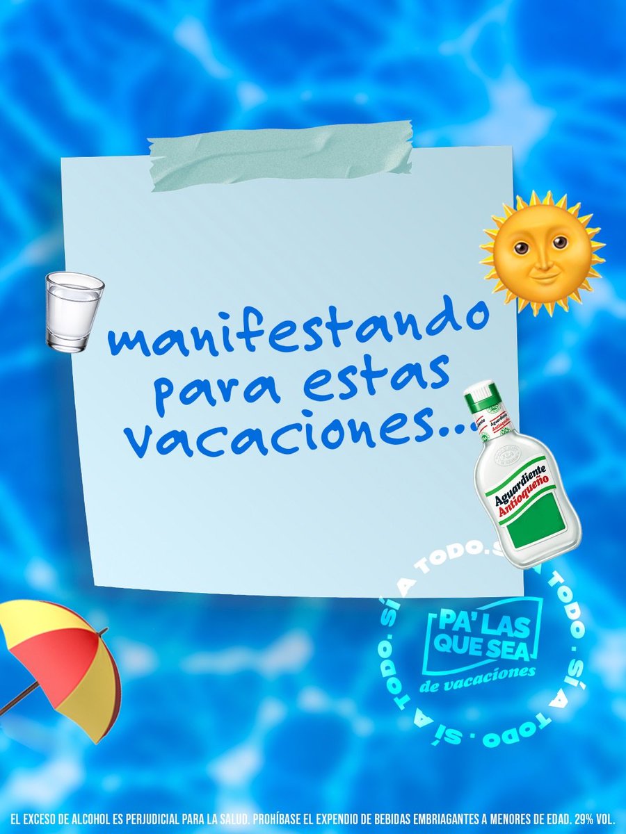 licosinu's tweet photo. Estas vacaciones se manifiestan ☀️🏄🏝️… y  la Nación Pa' Las Que Sea se celebran con Aguardiente Antioqueño  💚💙❤️

Que no falte el plan, la buena energía y ese brindis entre amig@s 🫧 https://t.co/f3f1pjwt7D
