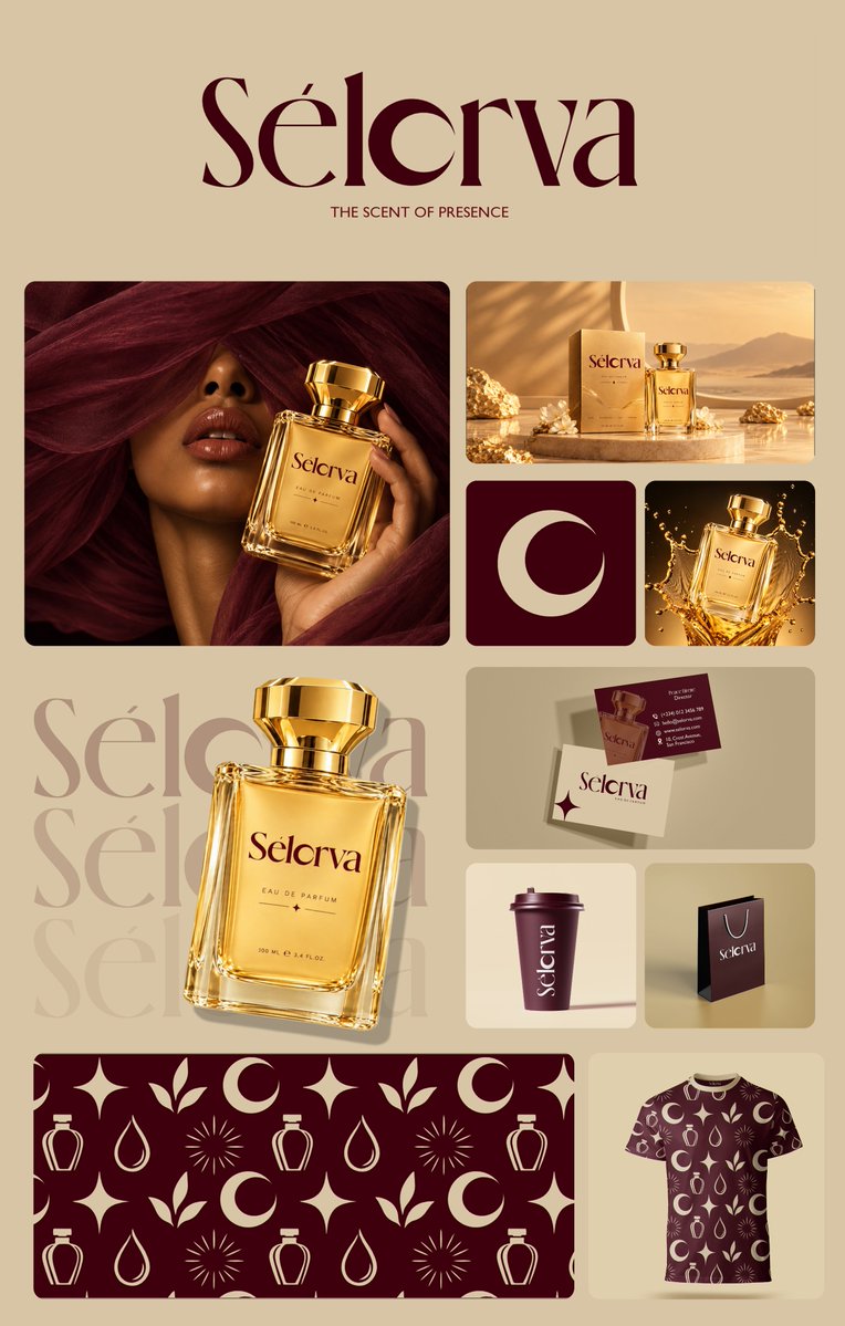 P_creativity1's tweet photo. Okay, I have to share this one 

I've been working on Sélorva, a perfume brand identity design.

The idea behind Sélorva was presence: the feeling when someone walks in and you remember them long after they've left. Everything started from that 👏 https://t.co/zAMbyWV7Nx