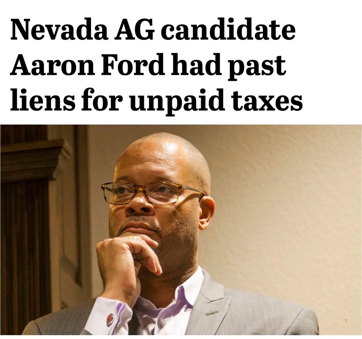 JoeLombardoNV's tweet photo. Aaron Ford wouldn’t pay his own taxes, racking up $185,000+ in IRS liens. Now he wants to raise yours to fund his $18 billion agenda.

Nevada families deserve a governor who respects their hard-earned money. I’ll protect your wallet, Ford wants to spend it. https://t.co/J0VbcIKLMl
