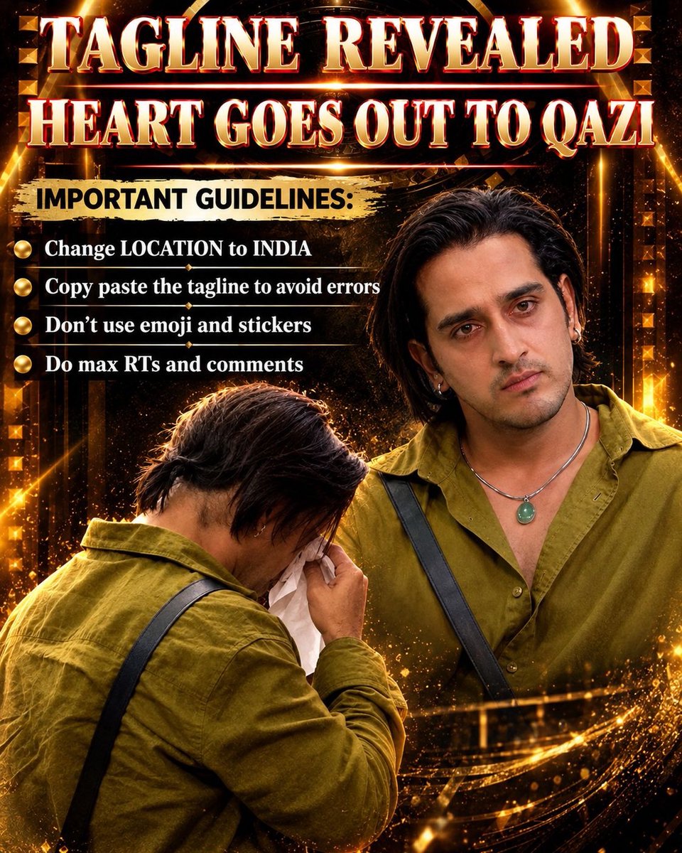 qaziofficialfc's tweet photo. ✤✤TAGLINE REVEALED✤✤

HEART GOES OUT FOR QAZI

❖Copy paste the tagline to avoid Errors.

❖Do not use emojies or Numbers. 

❖Do not copy paste tweets as it will spam the trend....

❖Focus on Retweets... https://t.co/m8aW2UTjx0