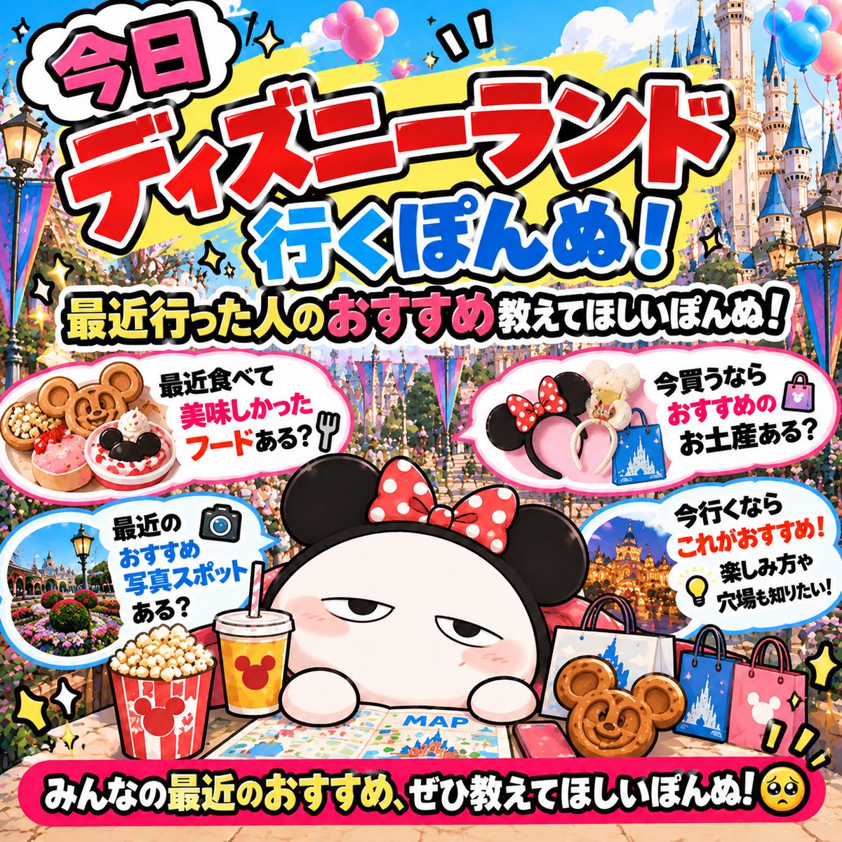 giriisou's tweet photo. 今日ディズニーランドに行くぽんぬ🏰✨

最近行かれた方、ぜひおすすめを教えてほしいぽんぬ🙏

🍴最近食べて美味しかったもの
🛍️おすすめのお土産
📸穴場や楽しみ方

「今ならこれ！」も大歓迎ぽんぬ！

#ディズニーランド　#フォロバ100 https://t.co/IrKZzcO3Wv