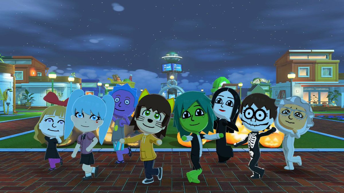 Brodian_X's tweet photo. Jaime Blake shared a photo in his Discord showing some of his Miis in their Halloween outfits in Tomodachi Life Living the Dream https://t.co/UZJ4QJnTrq