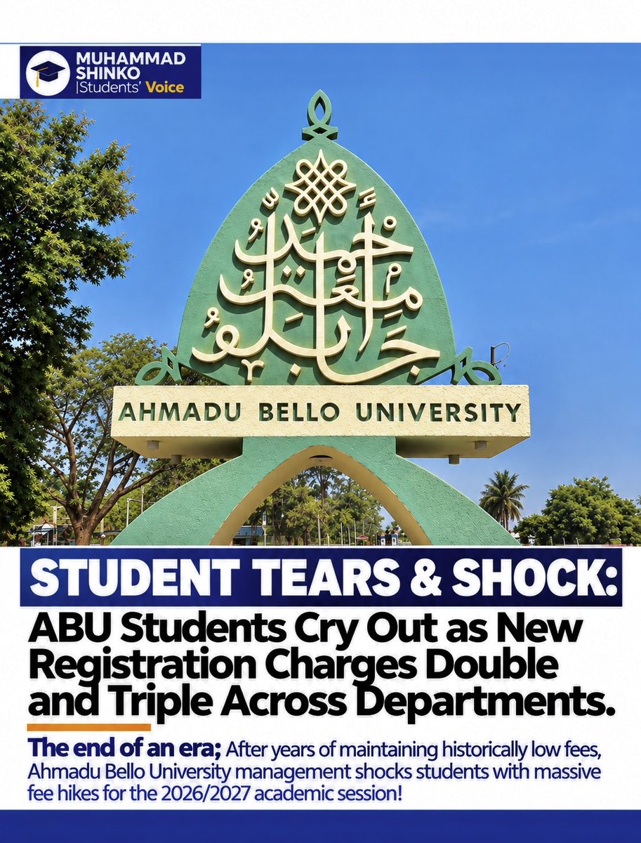 ShinkomaniaPlug's tweet photo. Following the official release of the new registration and school charges by the Ahmadu Bello University Governing Council, campus-wide shockwaves have hit Samaru and Kongo as students confront the harsh reality of the new fee structure.  

Read more 👇 https://t.co/ciZox43Vz3