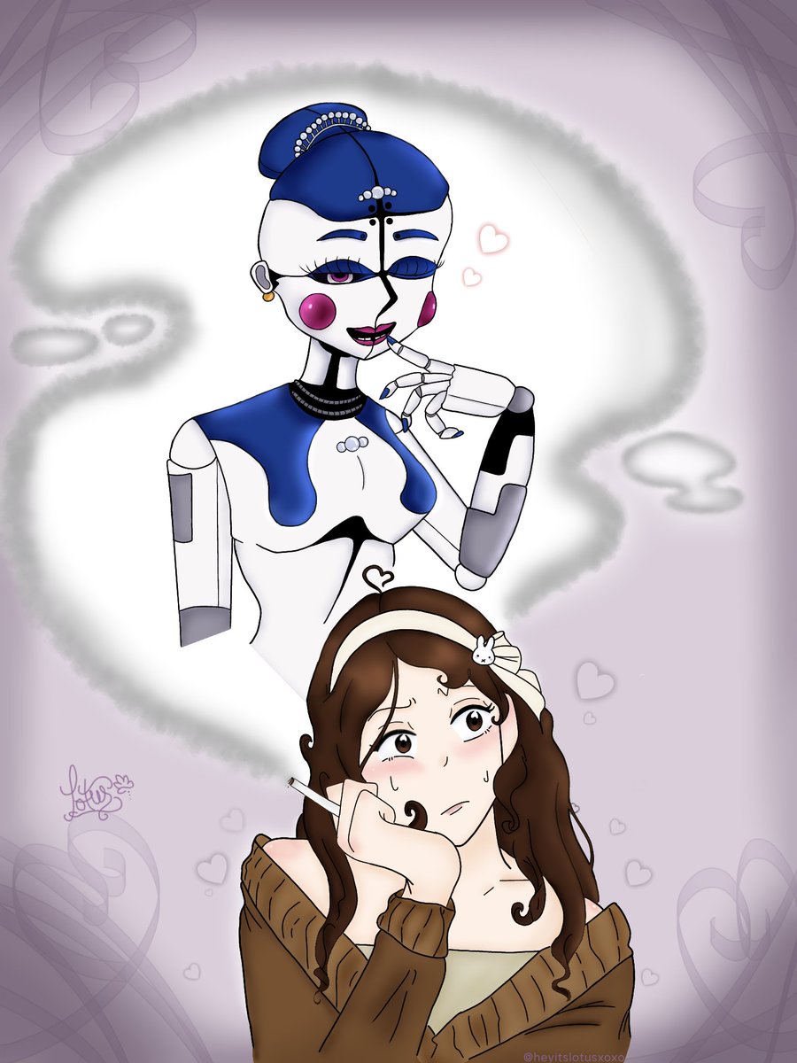 heyitslotusxoxo's tweet photo. Drew my OC taking a quick smoke break while completely spacing out over Ballora ☁️🫣 Can you really blame her for being so distracted though?! 💙
​#Ballora #fnafsl #OC https://t.co/FDcWAJfmY3