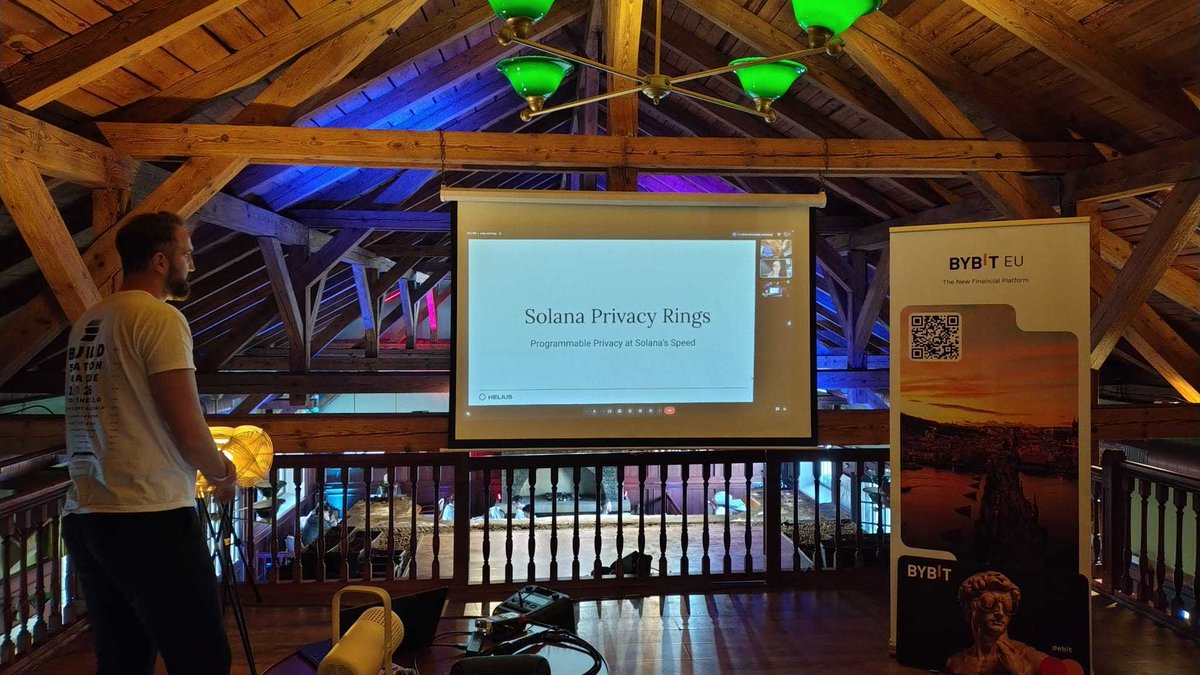 SolanaCZE's tweet photo. Yooooo, @tilo_cpn from @Helius diving into Privacy on @solana 🔐

Programmable privacy at Solana speed and why it matters as more activity moves onchain.

Remote session at @SolanaCZE Build Station Prague. https://t.co/BbtslOdxCd