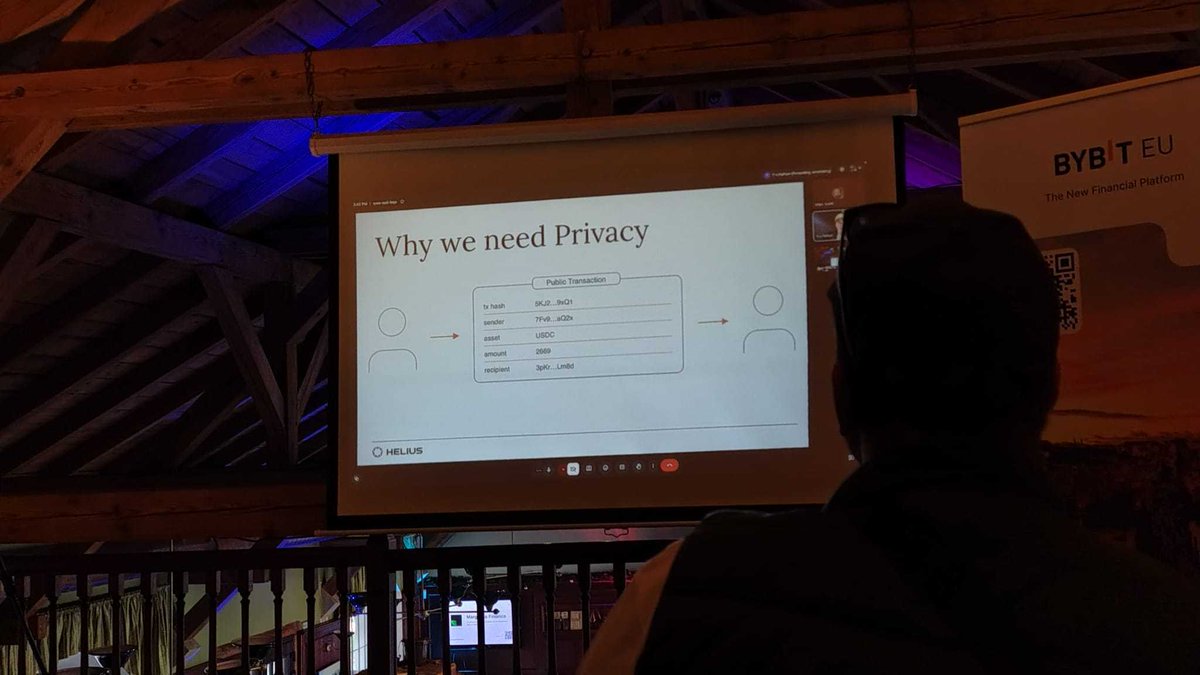SolanaCZE's tweet photo. Yooooo, @tilo_cpn from @Helius diving into Privacy on @solana 🔐

Programmable privacy at Solana speed and why it matters as more activity moves onchain.

Remote session at @SolanaCZE Build Station Prague. https://t.co/BbtslOdxCd
