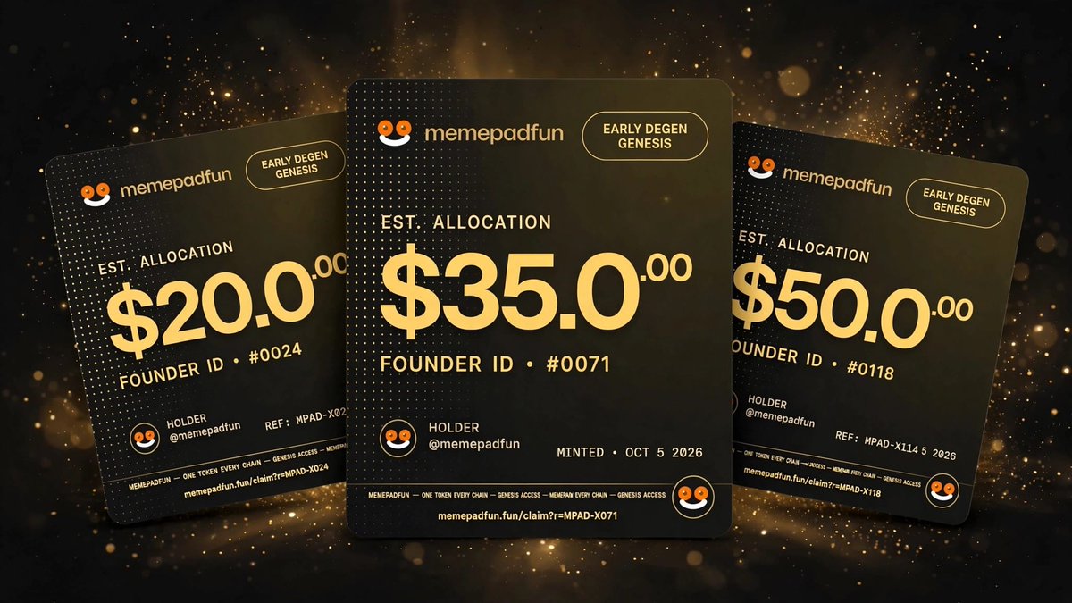 memepadfun's tweet photo. EARLY DEGENS ONLY 👁️

Join waitlist → Get your GENESIS card
$20 - $50 welcome bonus inside

1️⃣ Go to https://t.co/5X9KtGWcs3

2️⃣ Claim for free your Early Degen Genesis Card 

3️⃣ Quote this post with your card 👇

1500 random quoters get 2X

Claim opens after launch. https://t.co/DsVr4t95AO