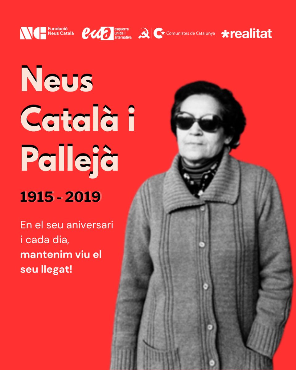 NeusCatala_fun's tweet photo. Un dia com avui de fa 111 anys va néixer Neus Català i Pallejà.

Des de la Fundació Neus Català mantenim viu el seu llegat en la lluita contra els discursos d'odi i l'avenç del feixisme. Mai més! https://t.co/CVL1J7xtUN