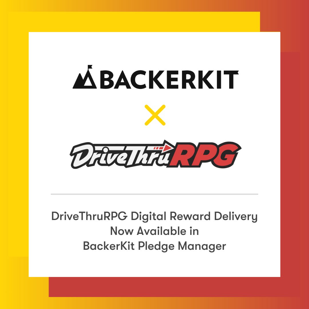 BackerKit's tweet photo. @DriveThruRPG digital reward delivery is now live in BackerKit Pledge Manager! 🎲

Creators can connect once &amp; automate post-campaign fulfillment. Backers' rewards land right in your DriveThruRPG library. End-to-end, only on BackerKit.

Full announcement: https://t.co/JY60iJkE3O https://t.co/TEKxZCJlhz