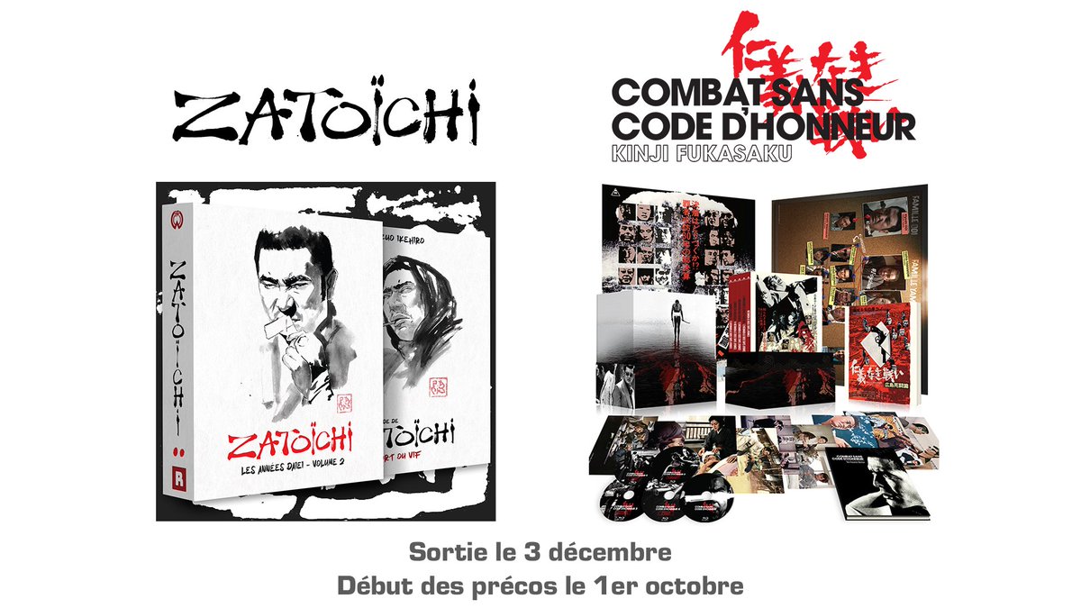 Roboto_films's tweet photo. C'est parti pour les dernières précommandes de l'année, et on sort l'artillerie lourde !

Au programme : 
- Combat sans code d'honneur - l'intégrale
- Zatoichi volume 2
- Réédition de nombreux titres

Attention aux stocks, ça va vite partir !

https://t.co/QZfrDqvgoq https://t.co/M7xbeAWqKK
