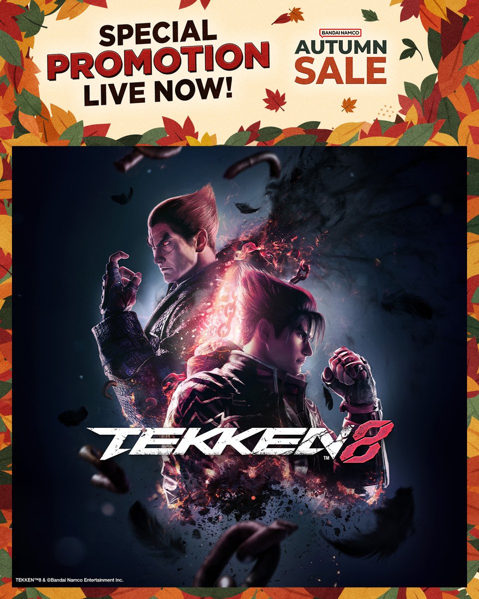 TEKKEN's tweet photo. Our prices are dropping harder than leaves from a tree, or a Mishima off a cliff. 🍂
The Steam Autmn Sale is here - save up to 45% on #TEKKEN8 until October 8!

🤜 Get it here: https://t.co/kBwmJ91jTD https://t.co/6bZTHwz3Cf
