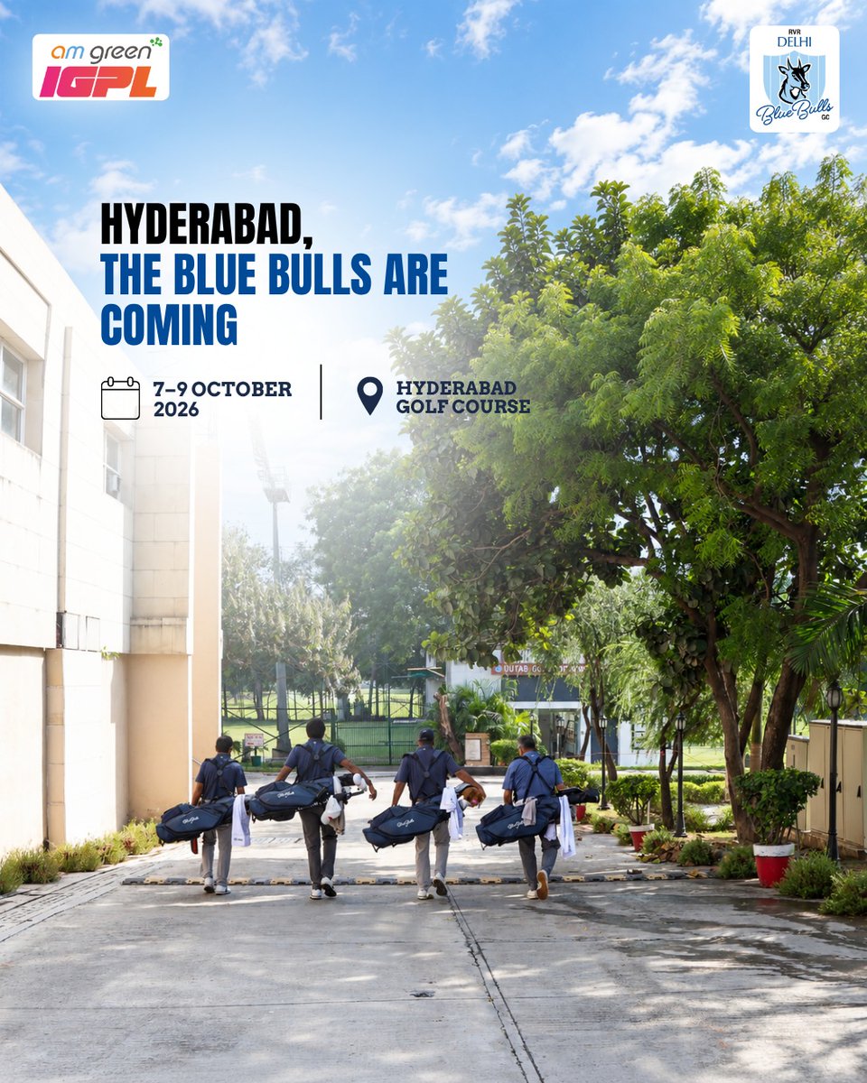 delhibluebulls's tweet photo. Hyderabad, the Blue Bulls are coming.
The AM Green IGPL heads to Hyderabad Golf Course, Oct 7–9, hosted by Krishna Punjab Raptors GC.
A new course. A new test.
The Blue Bulls are ready to compete.
@punjabraptorsgc @ShivKapur62 @AryanRA2112 
#AMGreenIGPL #RVRDelhiBlueBulls https://t.co/5QU8v8YjUz