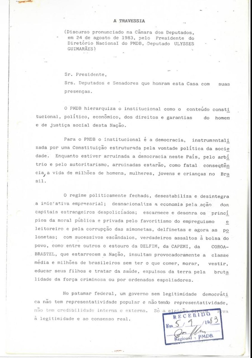 MDB_Nacional's tweet photo. 110 anos atrás, Ulysses iniciou sua “travessia” pela vida

Neste artigo da @fugnacional, celebra-se a data de aniversário com a divulgação dos originais do discurso "Travessia", realizado durante a a Campanha de Diretas Já iniciado em 1983. https://t.co/fQWMxhWk1X