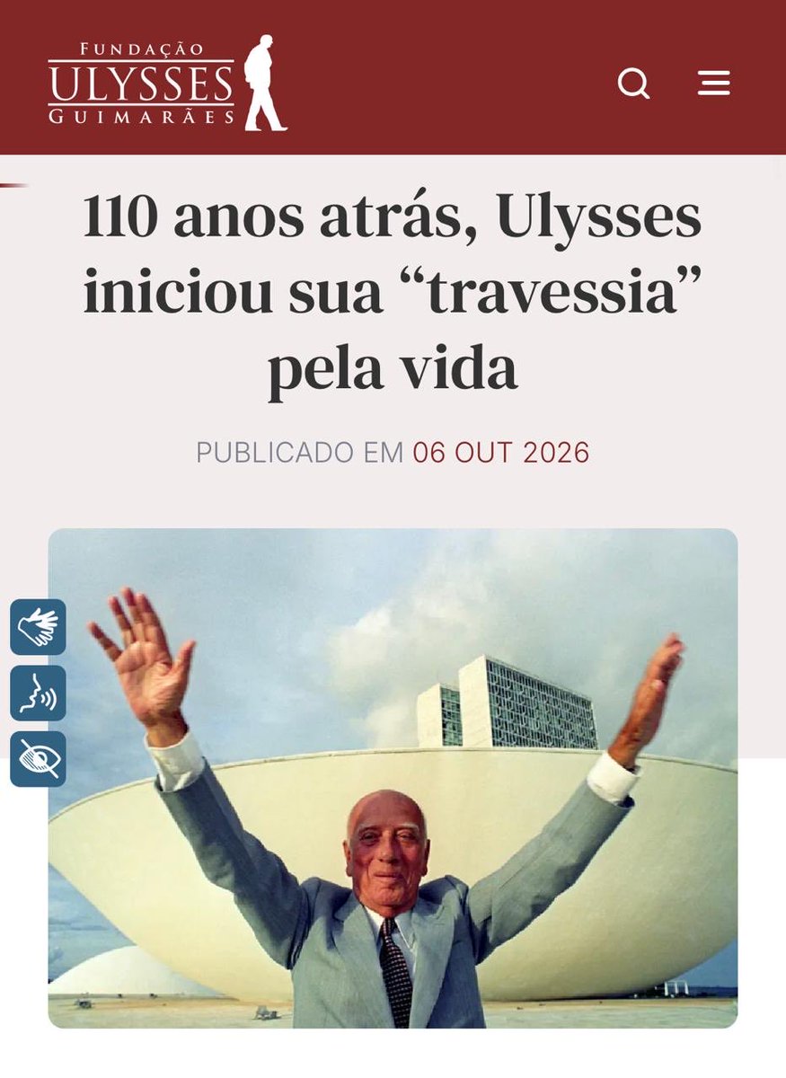 MDB_Nacional's tweet photo. 110 anos atrás, Ulysses iniciou sua “travessia” pela vida

Neste artigo da @fugnacional, celebra-se a data de aniversário com a divulgação dos originais do discurso "Travessia", realizado durante a a Campanha de Diretas Já iniciado em 1983. https://t.co/fQWMxhWk1X